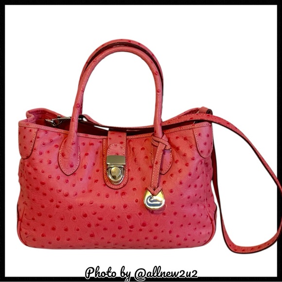 Dooney & Bourke Small Double Handle Ostrich Pattern Pink Satchel - Picture 14 of 16